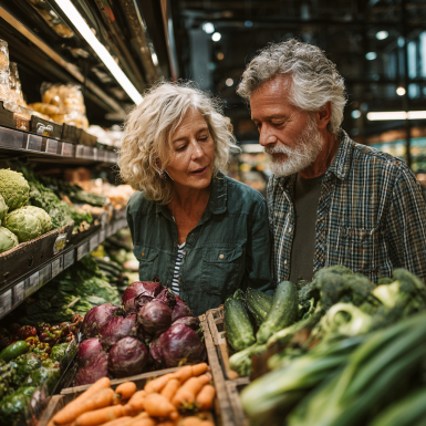 Літня пара готує здорову їжу разом