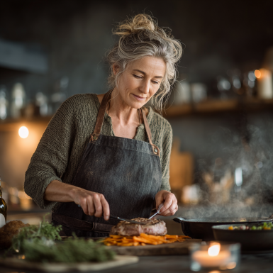 Літня жінка насолоджується здоровою їжею